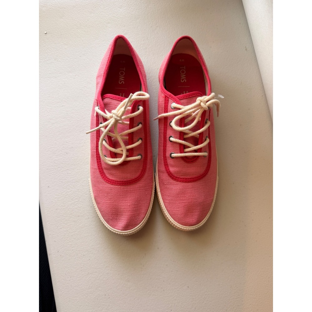 TOMS Cabrillo Pink‎ Canvas Lace Up Sneakers Size 9 Preppy Coastal Casual
